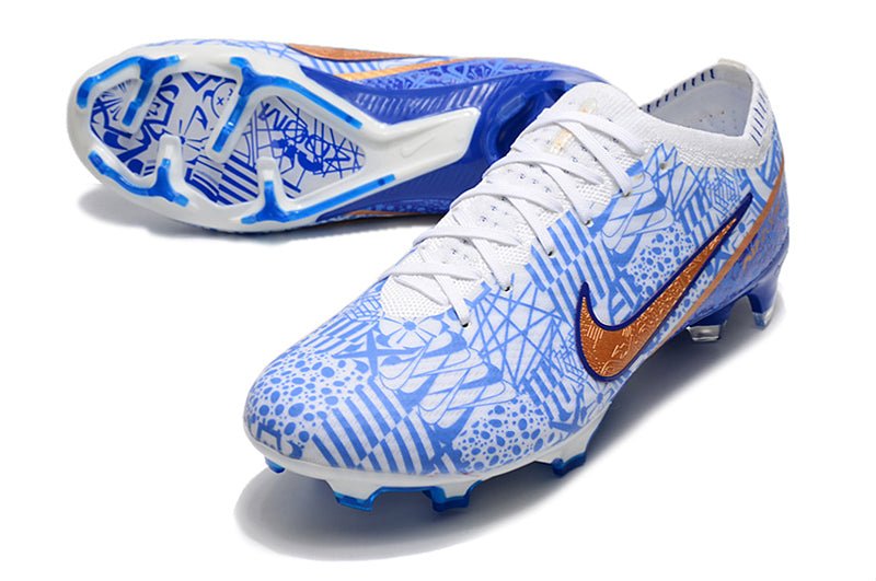 Nike Mercurial Vapor 15 Elite FG – Blanc Bleu Or - FootXPert