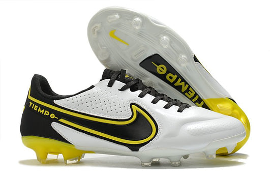 Nike Tiempo Legend 9 Elite FG – Blanc Gris Foncé Noir Jaune Strike - FootXPert